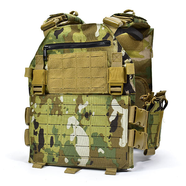 Plattenträger Weste – CHARLIE MIKE PC BASIC LASER im Tarnmuster mit Laser-Cut-Molle-System und verstellbaren Schultergurten für taktische Einsätze
