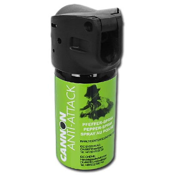 Pava – Seitenansicht des grünen CANNON ANTI ATTACK 33 ml mit Fingerschutz