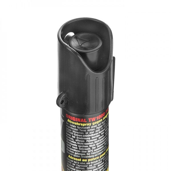 Pfefferspray Nebel – Nahaufnahme des Sprühkopfs des TW1000 PEPPER-FOG LADY 20 ml mit feinem Sprühnebel